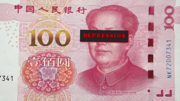 Porträtt Mao Zedong Från 100 Yuan Proposition Med Slutna Ögon — Stockvideo