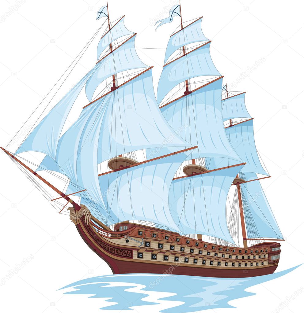 Vectorial image of the ancient wind-driven war-ship