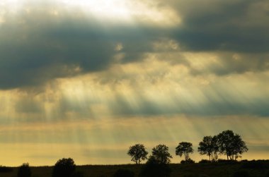 Gün batımında güneş ışınları.