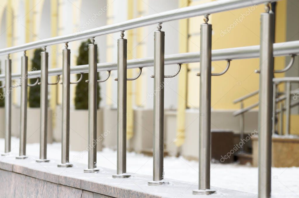 Metal railings for pedestrians.
