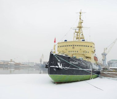 icebreaker Krasin on the coast of the Neva. clipart