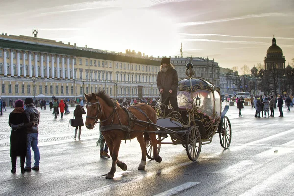 Horse carriage tour in the city center. Stock Photo