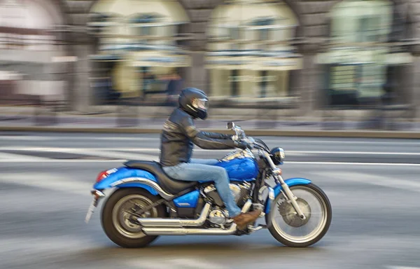 Fast Motorcycle Riding City Street Stock Photo