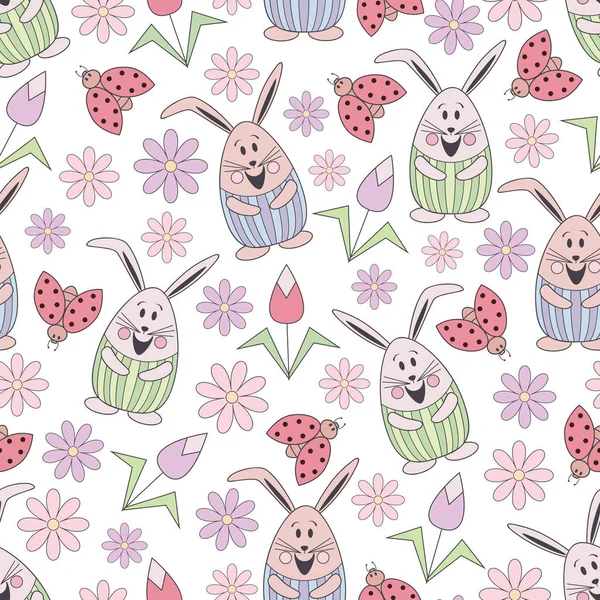 Drôle de motif sans couture avec des lapins — Image vectorielle