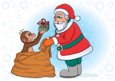 Noel Baba ve bir maymun ile vektör çizim