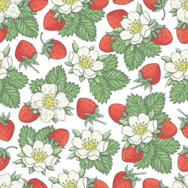 Çiçek ve meyveler srawberry çiçek seamless modeli