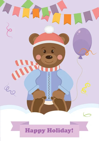 Illustrazione con un orsacchiotto con un palloncino — Vettoriale Stock