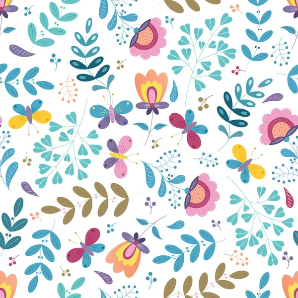 Patrón floral suave Folk sin costura — Vector de stock