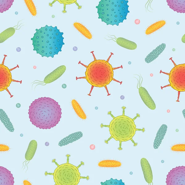 Vektor Handgezeichnetes Nahtloses Muster Mit Verschiedenen Viren Und Bakterien Auf — Stockvektor