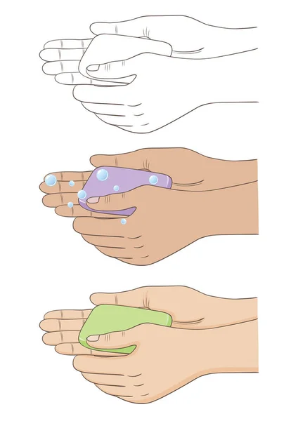 Ilustracja Wektora Rękami Mydłem Pranie Rąk Przez Człowieka — Wektor stockowy