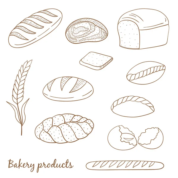 Illustrations Vectorielles Isolées Produits Boulangerie Sur Fond Blanc — Image vectorielle