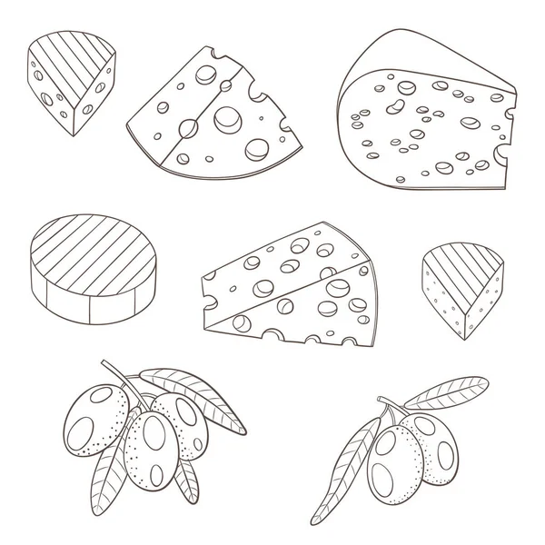 Illustrazione Grafica Vettoriale Con Formaggio Olive Sfondo Bianco — Vettoriale Stock