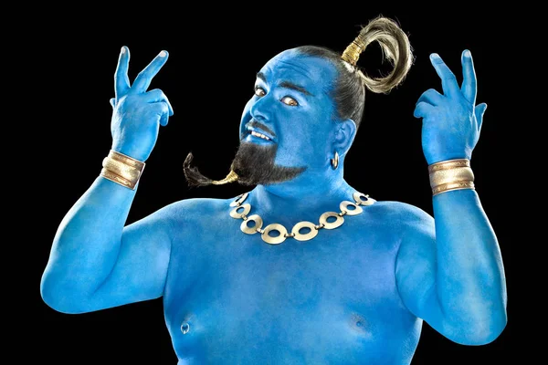 Blue genie out of the lamp — Stock Photo, Image