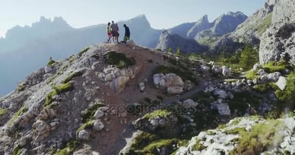 Menschen wandern bei sonnigem Wetter auf Wanderweg — Stockvideo