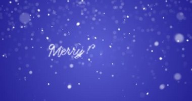 Döngü neşeli Noel mesajı içinde İngiliz, Alman, Fransız, İspanyol, İtalyanca, Portekizce çoklu dil kopya logosu alanı üzerinde mavi arka plan ile. Animasyonlu tatil tebrik kartı arka plan sorunsuz döngü 4k