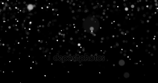 Επανάληψη νιφάδες χιονιού πέφτουν ματ σε μαύρο φόντο με κείμενο χώρο για να τοποθετήσετε το λογότυπο ή το αντίγραφο. Compositable στην οθόνη ή να προσθέσετε ανάμειξη. Κινούμενα αφηρημένη επικάλυψης. 4 k βίντεο αδιάλειπτη βρόχο — Αρχείο Βίντεο