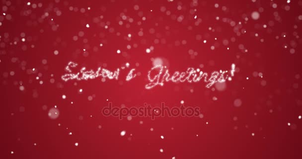 Looping Seasons greetings message in english,german,french,spanish,italian,portuguese multi language with copy or logo space on red background.Animated holiday card background seamless loop 4k video — Stock Video