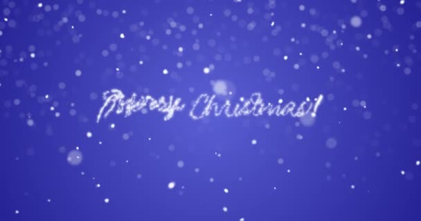 Looping frohe Weihnachten Nachricht in Englisch, Deutsch, Französisch, Spanisch, Italienisch, Portugiesisch Multi-Language mit Copy-Logo-Raum auf blauem Hintergrund. Animierte Feiertagsgrußkarte Hintergrund nahtlose Schleife 4k — Stockvideo