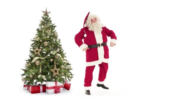 Verlichting versierd kerstboom met geschenkdozen en Santa Claus ... Verlichting versierd kerstboom met geschenkdozen en Santa Claus ...