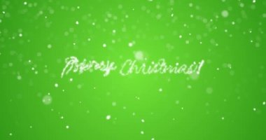 Döngü Merry Christmas iletisinde İngiliz, Alman, Fransız, İspanyol, İtalyanca, Portekizce çoklu dil ile kopya logosu yer yeşil zemin üzerine. Animasyonlu tatil tebrik kartı arka plan sorunsuz döngü 4k