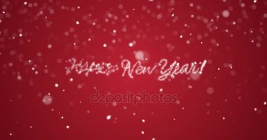 Mutlu yeni yıl mesajı içinde İngiliz, Alman, Fransız, İspanyol, İtalyanca, Portekizce çoklu dil kırmızı arka plan kopya veya logosu alanı ile döngü. Tatil tebrik kartı sorunsuz döngü 4 k video animasyon