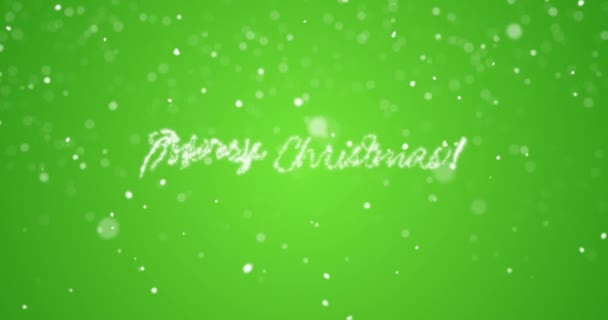 Looping Merry Christmas bericht in Engelse, Duitse, Franse, Spaanse, Italiaanse, Portugese multi taal met kopie logo ruimte op groene achtergrond. Geanimeerde vakantie wenskaart achtergrond naadloze loops 4k — Stockvideo