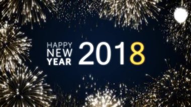 Mutlu yeni yıl 2018 sosyal kartpostal zarif siyah ve mavi zemin üzerine altın animasyonlu havai fişek ile döngü. Döngü kutlama kavramı. Şenlikli tatil olayı için loopable animasyon
