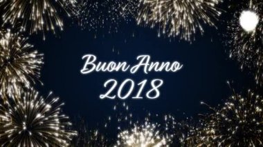 Mutlu yeni yıl 2018 sosyal kartpostal zarif siyah ve mavi zemin üzerine altın animasyonlu havai fişek ile döngü. Döngü kutlama İtalyanca dil kavram. Şenlikli tatil olayı için loopable animasyon