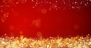 neşeli Noel ya da mevsim selamlar ileti, parlak dekorasyon için kırmızı zemin üzerine altın ve gümüş xmas lights. Zarif tatil sezonu sosyal dijital kartpostal. Kopya türü alanı metin veya logo için