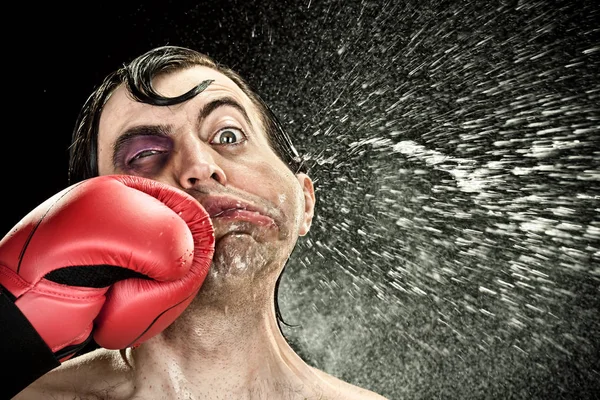 Black eye wound boxer spit due big punch hit portrait — Stock Photo, Image