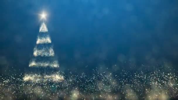 Luci scintillanti d'oro albero di Natale card.Merry Natale e felice anno nuovo messaggio di auguri su sfondo blu, fiocchi di neve. elegante animato stagione delle vacanze post sociale digitale scheda di Natale 4k video — Video Stock