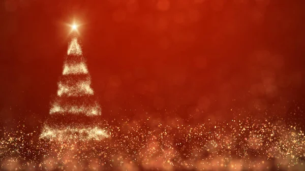 Luci dorate con albero di Natale su sfondo rosso, decorazione luminosa per il messaggio di auguri di Buon Natale.Elegante cartolina di Natale natalizio.Tipo di copia spazio per testo o logo — Foto Stock