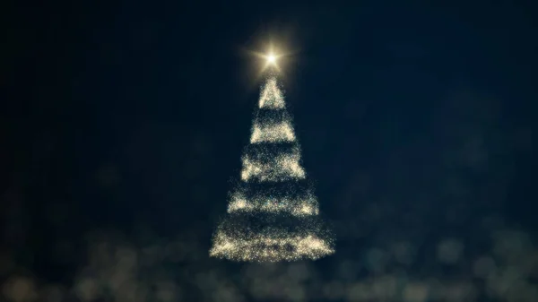 Zlatá světla s vánoční stromeček na modrém pozadí, světlé dekorace pro veselé vánoční pozdrav.Elegantní dovolená vánoční pohlednice.Kopírovat typ prostoru pro text nebo logo — Stock fotografie
