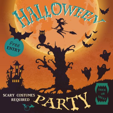 Mutlu Cadılar Bayramı Posteri. Vektör illüstrasyonu.