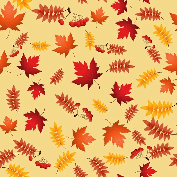 Patrón sin costura vectorial con hojas de otoño rojas y amarillas, — Vector de stock