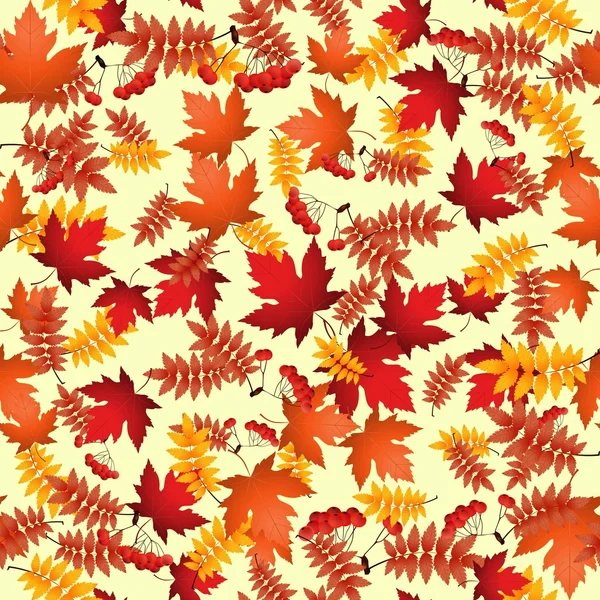 Patrón sin costura vectorial con hojas de otoño rojas y amarillas — Vector de stock