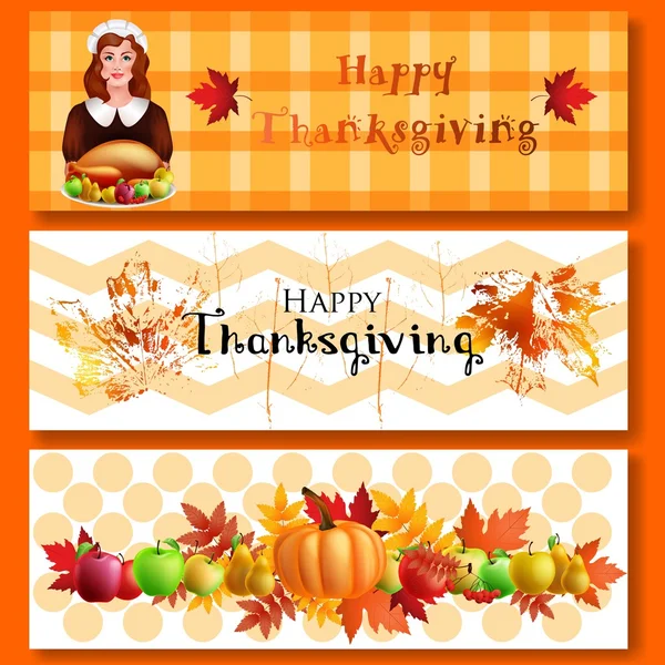 Tre Thanksgiving banners. — Stock vektor