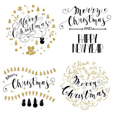 Tasarım kümesi yazı mutlu Noeller. Vektör çizim