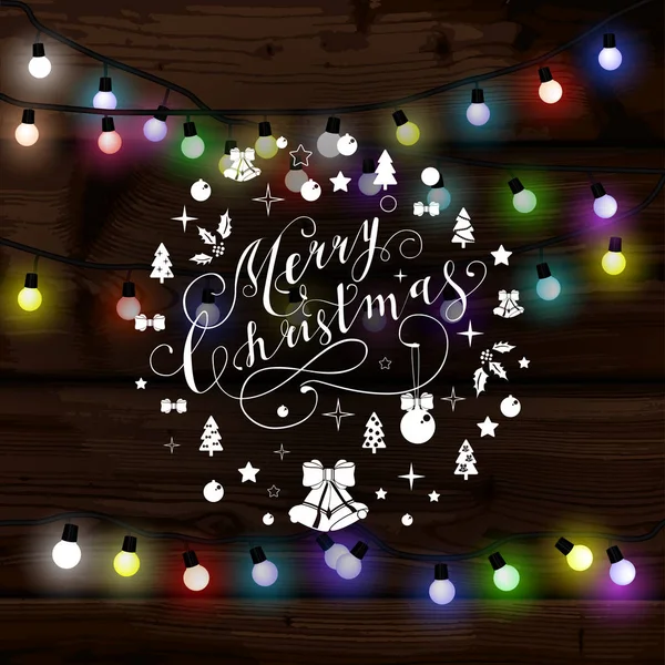 Weihnachtsbeleuchtung Poster mit leuchtenden und leuchtenden Girlanden — Stockvektor