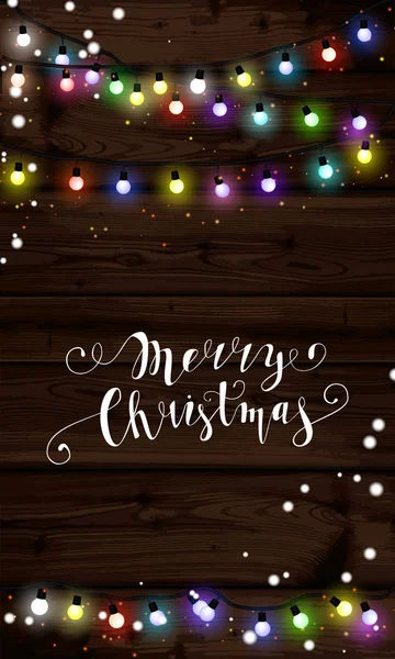 Cartel de luces de Navidad con guirnaldas brillantes y brillantes — Archivo Imágenes Vectoriales