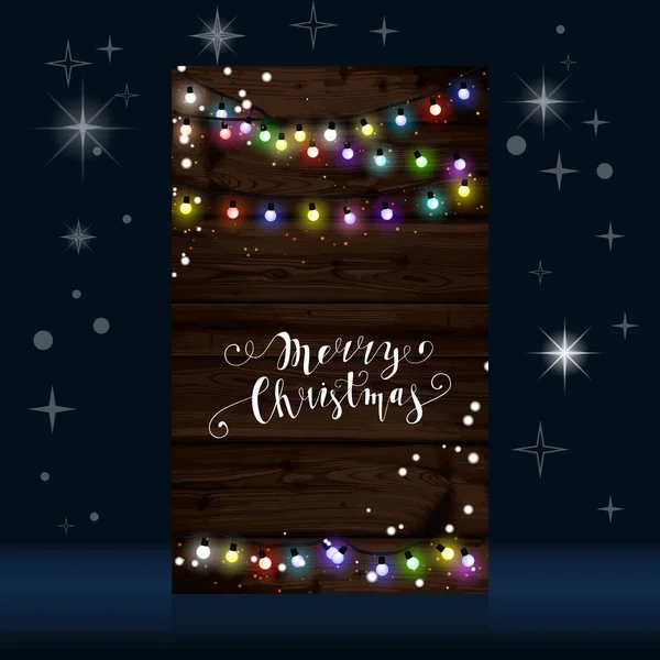 Cartel de luces de Navidad con guirnaldas brillantes y brillantes — Vector de stock