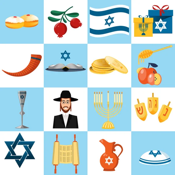 Set of colorful elements for Hanukkah celebration — Stock Vector