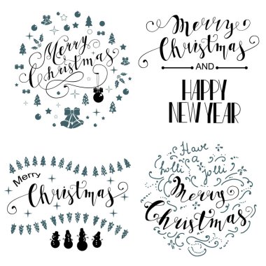 Tasarım kümesi yazı mutlu Noeller. Vektör çizim