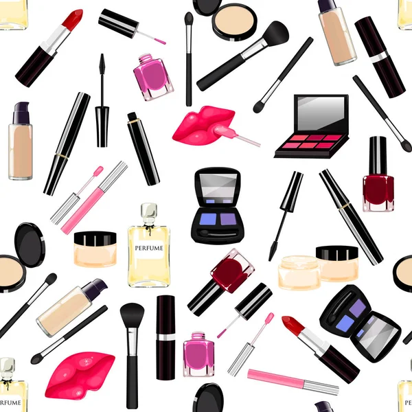 Maquillage, parfum, cosmétiques motif sans couture . — Image vectorielle