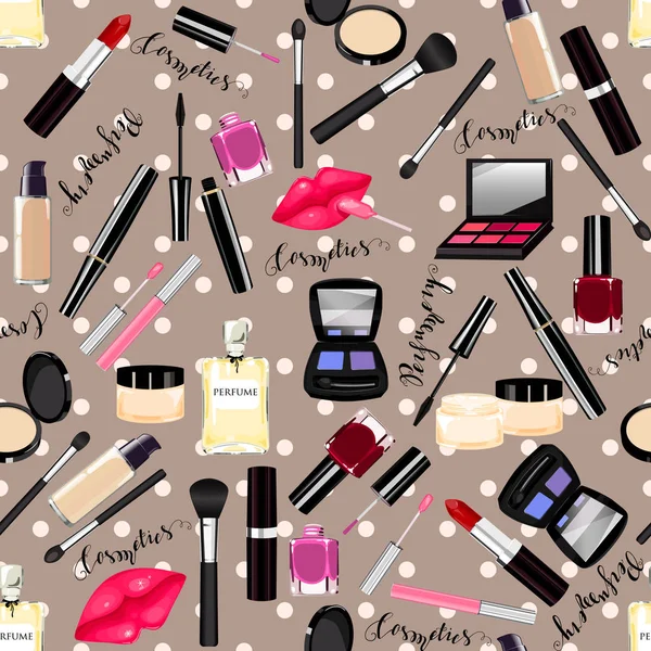 Maquillage, parfum, cosmétiques motif sans couture . — Image vectorielle