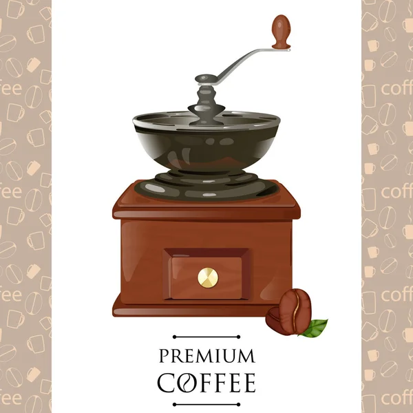 Classico macinino da caffè in cassa di legno vettoriale illustrazione. mulino — Vettoriale Stock