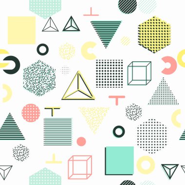 Trendy geometrik öğeleri memphis kartları, seamless modeli.