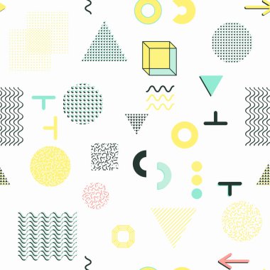 Trendy geometrik öğeleri memphis kartları, seamless modeli.