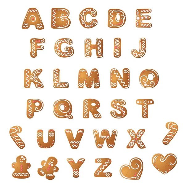 Alfabeto dei biscotti di pan di zenzero di Natale. Illustrazione vettoriale EPS10 — Vettoriale Stock