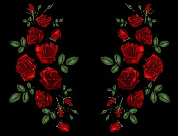 Bordado étnico flores cuello línea flor diseño gráficos moda usar — Vector de stock